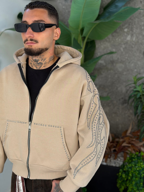 HOODIE BORCHIA DRIP SABBIA