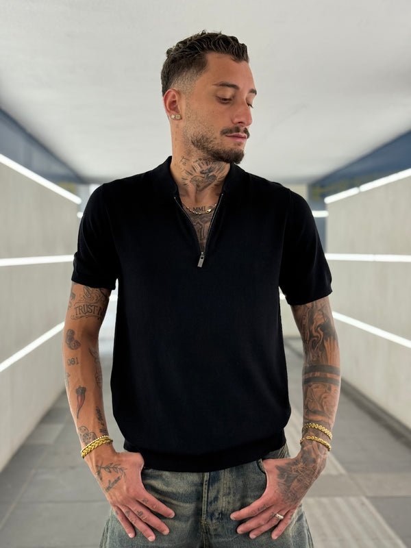 POLO FILO ZIP BLACK